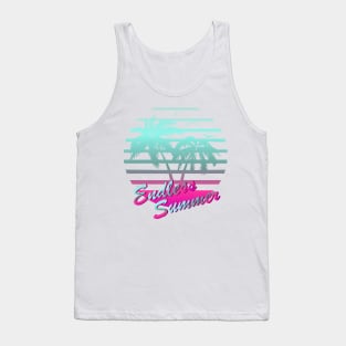 80s RETRO TROPICAL OCEAN ON A 80'S BLUE SUN BACKGROUND T-Shirt Tank Top